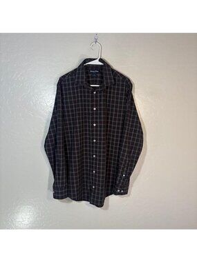 Mizzen+Main Leeward Shirt Mens Medium Black Red Plaid Trim Fit Stretch Dress